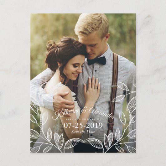 Elegant Botanical Wedding Save the Date Aankondigingskaart (Voorkant)