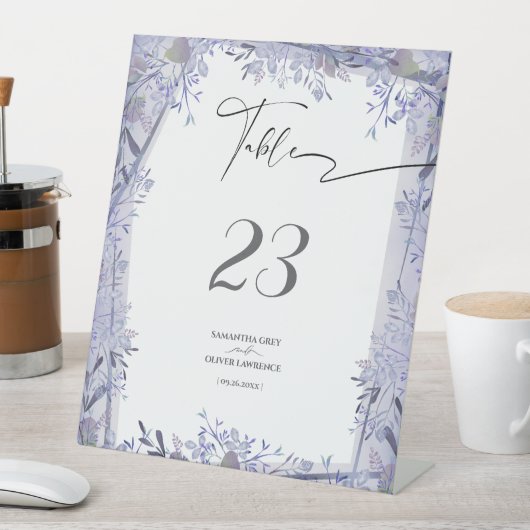 Elegant Botanical Wedding Table Number Sign Reclamebord Met Voetstuk (Insitu)