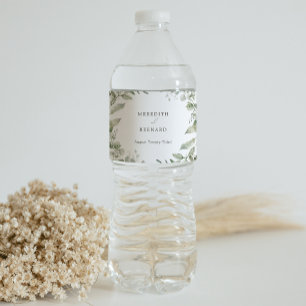 Elegant Botanical Wedding Waterfles Etiket