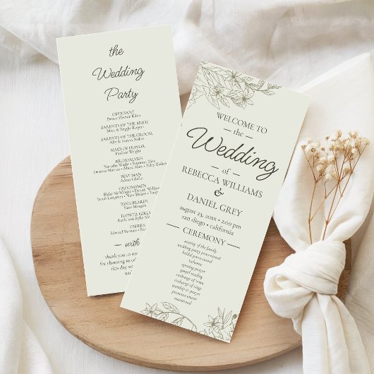 Elegant Botanical Wedding Welcome Ceremony Program Menu