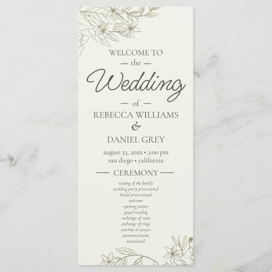 Elegant Botanical Wedding Welcome Ceremony Program Menu (Voorkant)