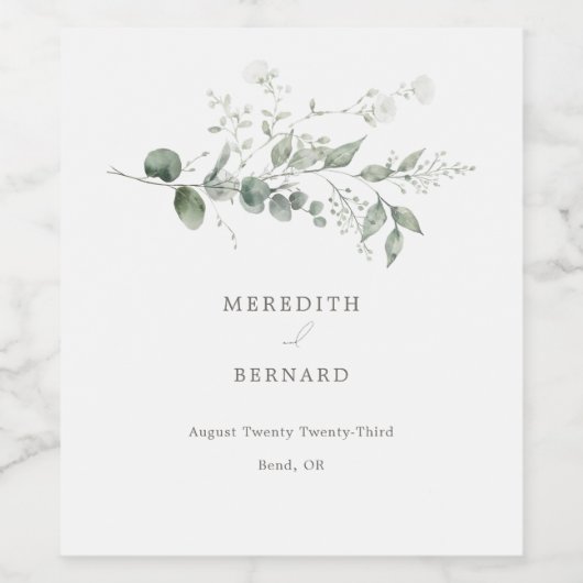 Elegant Botanical Wedding Wijn Etiket (Enkel label)
