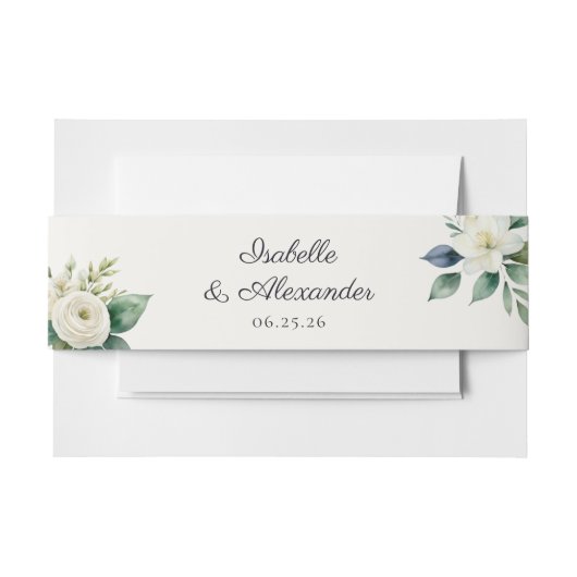 Elegant Botanical White Floral Custom Wedding Uitnodigingen Wikkel (Voorkant Voorbeeld)