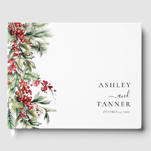 Elegant Botanical Winter Christmas Wedding Gastenboek (Voorkant)