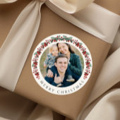 Elegant Botanical Wreath Photo Christmas Ronde Sticker