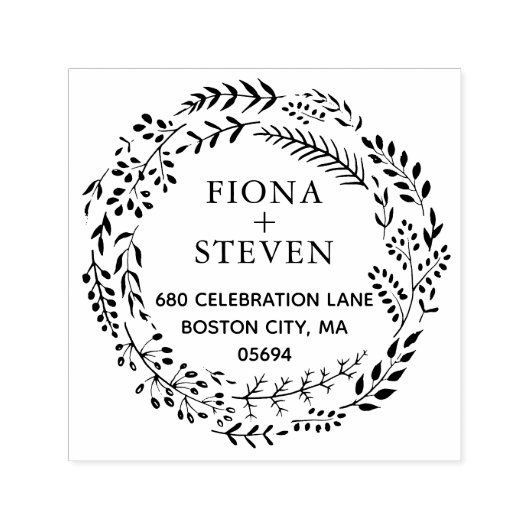 Elegant Botanical Wreatreturn Address Zelfinktende Stempel (Design)