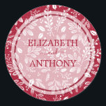 Elegant botanicals Cranberry Wedding Ronde Sticker<br><div class="desc">Elegante,  stijlvolle stickers hebben een prachtig wit botanisch patroon op de veenbes en uw namen in het teken van de kikkervlek. Gebruik voor feestjes of dank je stickers. Verandering in OM HET EVEN WELKE achtergrond COLOR. MATCHING uitnodigingen en nog veel meer in onze winkel.</div>