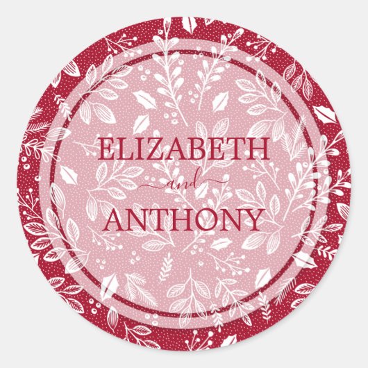Elegant botanicals Cranberry Wedding Ronde Sticker (Voorkant)