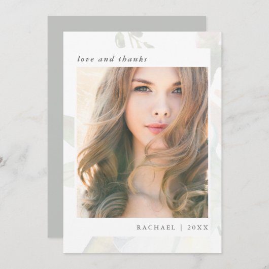 Elegant Botanisch Afstuderen Foto Dank u Bedankkaart (Voorkant / Achterkant)