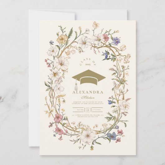 Elegant  botanisch Afstuderen Kaart (Voorkant)