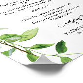 Elegant botanisch aquarel groen huwelijksmenu poster (Hoek)