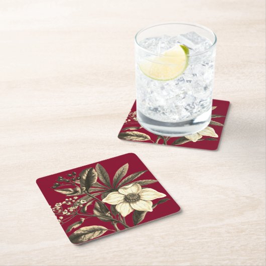 Elegant  Botanisch Beige Kerst Roos Kartonnen Onderzetters (Insitu)