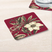 Elegant  Botanisch Beige Kerst Roos Kartonnen Onderzetters (Schuin)