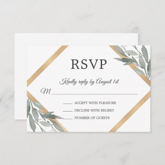 Elegant Botanisch Blad Blad Blad Goud Folie Bruilo RSVP Kaartje (Voorkant / Achterkant)