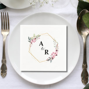 Elegant Botanisch Blad Monogram Initiaal Trouwfees Servet