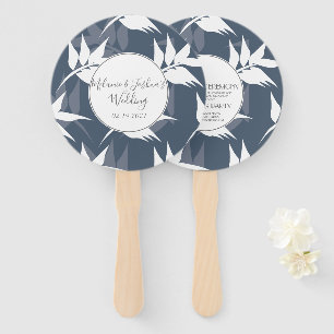 Elegant Botanisch Blad Navy Witte Patroon Huwelijk Handwaaier