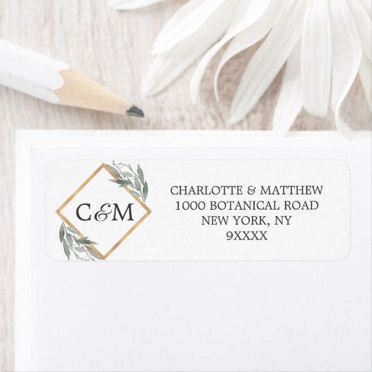 Elegant Botanisch Blad Salie Groen Goud Bruiloft Etiket (Insitu)