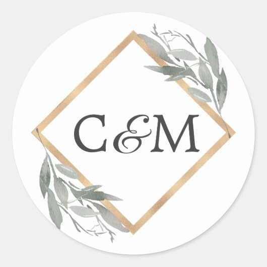 Elegant Botanisch Blad Salie Groen Goud Bruiloft Ronde Sticker (Voorkant)