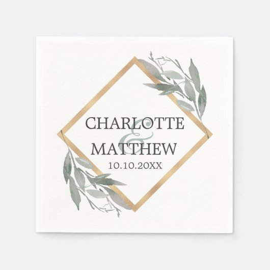 Elegant Botanisch Blad Salie Groen Goud Bruiloft Servet (Voorkant)