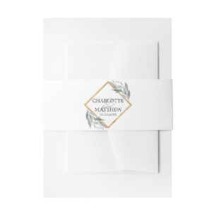 Elegant Botanisch Blad Salie Groen Goud Bruiloft Uitnodigingen Wikkel