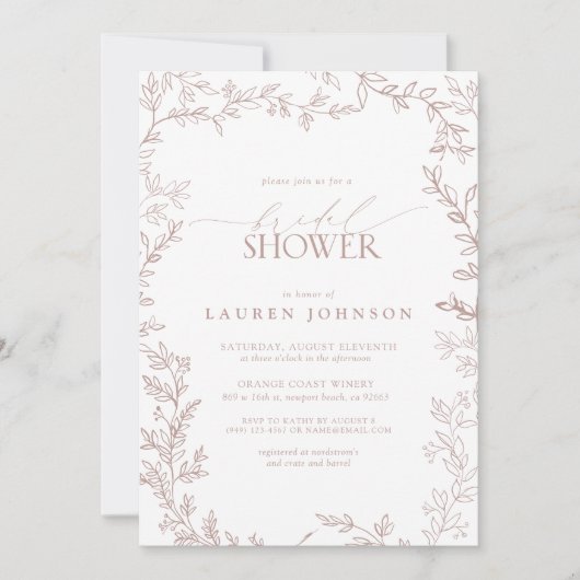 Elegant Botanisch Blad Stoffig Roos Vrijgezellenfe Kaart (Voorkant)