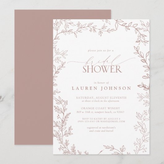 Elegant Botanisch Blad Stoffig Roos Vrijgezellenfe Kaart (Voorkant / Achterkant)