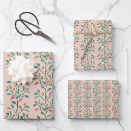 Elegant botanisch blad streeppatroon op blozen inpakpapier vel