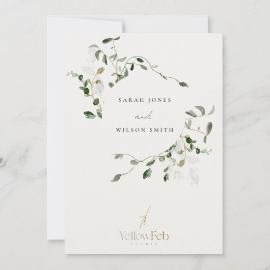 Elegant Botanisch Bladblad Waterverf Bruiloft Kaart (Achterkant)