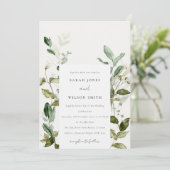 Elegant Botanisch Bladblad Waterverf Bruiloft Kaart (Staand voorkant)