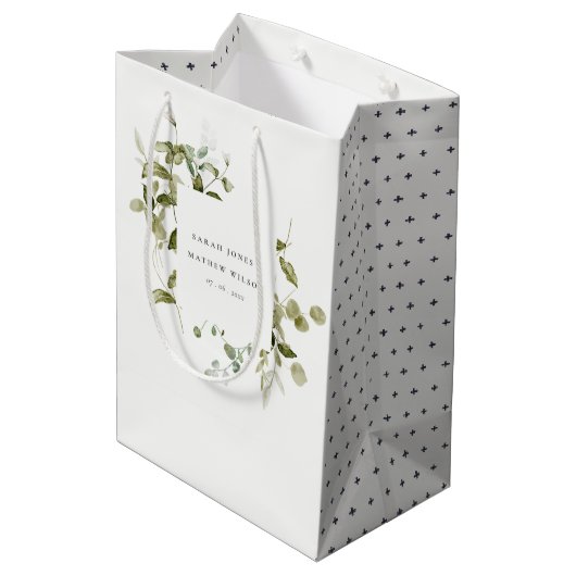 Elegant Botanisch Bladblad Waterverf Bruiloft Medium Cadeauzakje (Achterkant Gekanteld)