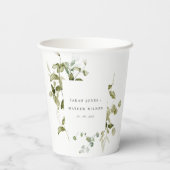 Elegant Botanisch Bladblad Waterverf Bruiloft Papieren Bekers (Achterkant)