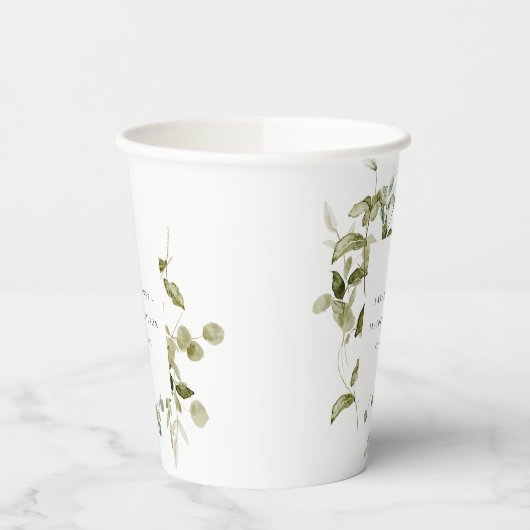 Elegant Botanisch Bladblad Waterverf Bruiloft Papieren Bekers (Links)