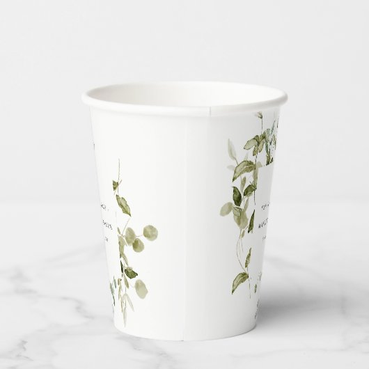 Elegant Botanisch Bladblad Waterverf Bruiloft Papieren Bekers (Rechts)