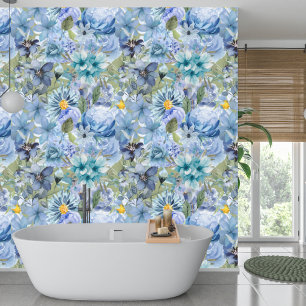 Elegant Botanisch Blauw Wildflower Patroon Behang