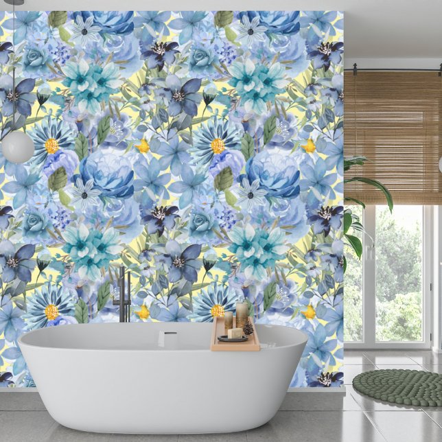 Elegant Botanisch Blauw Wildflower Patroon Behang (Creator heeft geüpload)
