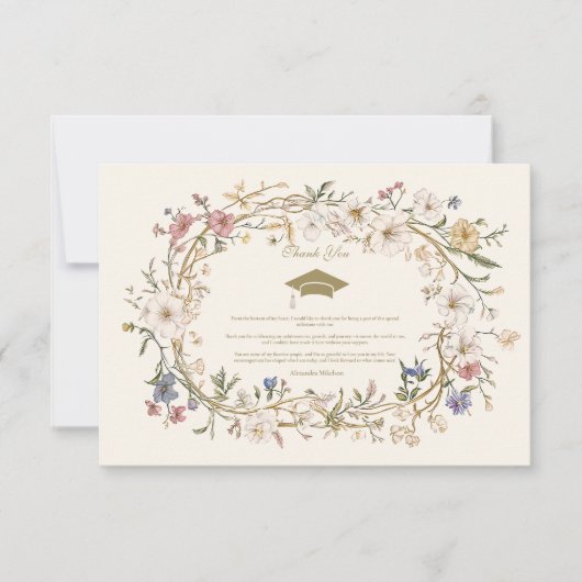  Elegant Botanisch Bloemen Afstuderen Bedankkaart (Voorkant)
