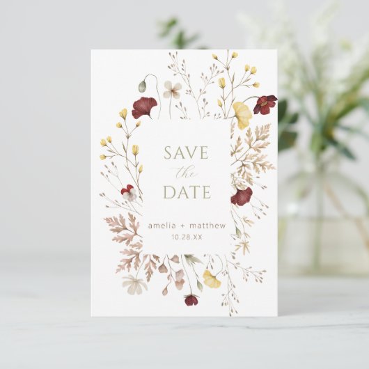 Elegant Botanisch Bloemen Lijst Save the Date Kaar Kaart (Staand voorkant)