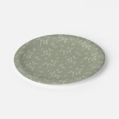 Elegant Botanisch Bloemen Patroon in Olijfgroen Papieren Bordje (Gekanteld)