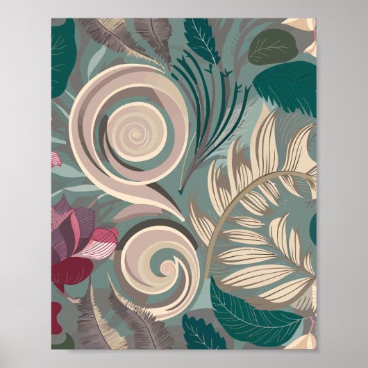 Elegant Botanisch Bloemen Patroon Poster (Voorkant)