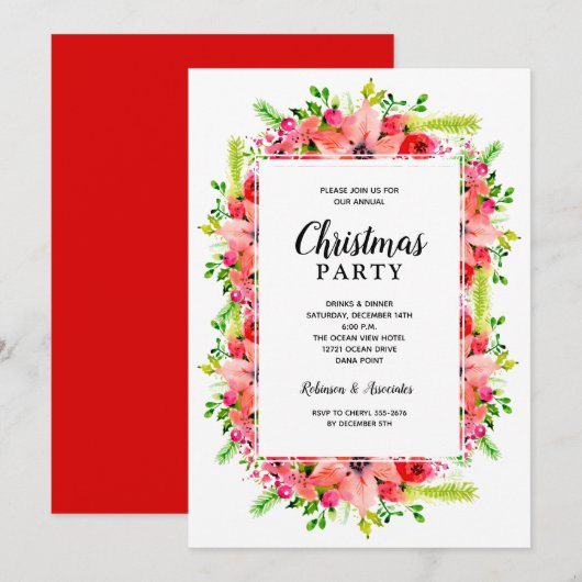 Elegant Botanisch Bloemend Christmasfeest Kaart (Voorkant / Achterkant)