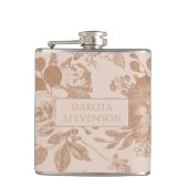 Elegant botanisch | Blush roze goudbloem Heupfles (Voorkant)