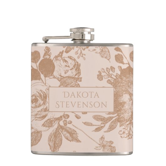 Elegant botanisch | Blush roze goudbloem Heupfles (Voorkant)