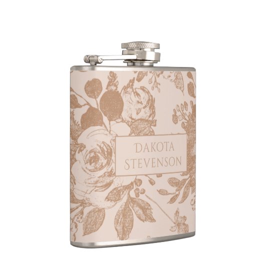 Elegant botanisch | Blush roze goudbloem Heupfles (Rechts)