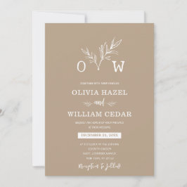 Elegant Botanisch Bord Taupe Monogram Bruiloft Kaart