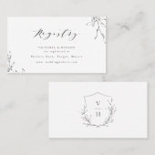Elegant botanisch crest monogram bridale Register Plaatskaartje (Voorkant / Achterkant)