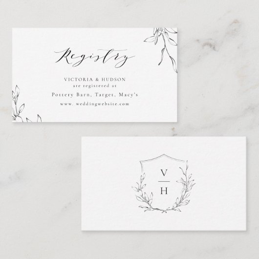 Elegant botanisch crest monogram bridale Register Plaatskaartje (Voorkant / Achterkant)