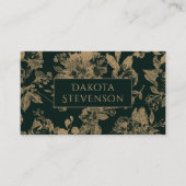 Elegant Botanisch | Donkergroen en gouden bloemen Visitekaartje (Voorkant)