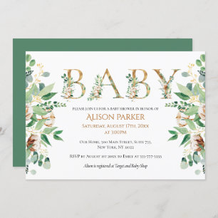 Elegant Botanisch Eucalyptus Gold Baby shower Kaart