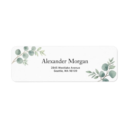 Elegant botanisch eucalyptus retouradreslabel etiket (Voorkant)