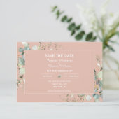 Elegant botanisch Eucalyptus Roos Kleur Save The Date (Staand voorkant)
